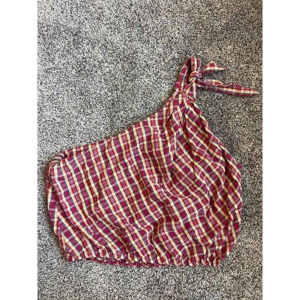 Show Me Your Mumu Women's Heyday One Shoulder Top Plaid Picnic Pink Size XL